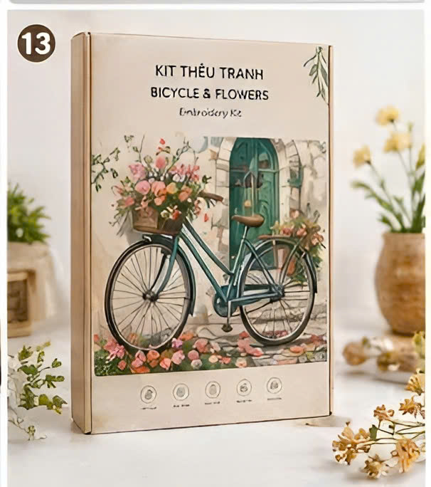 Bộ Kit DIY Tranh Thêu Xe Đạp & Hoa